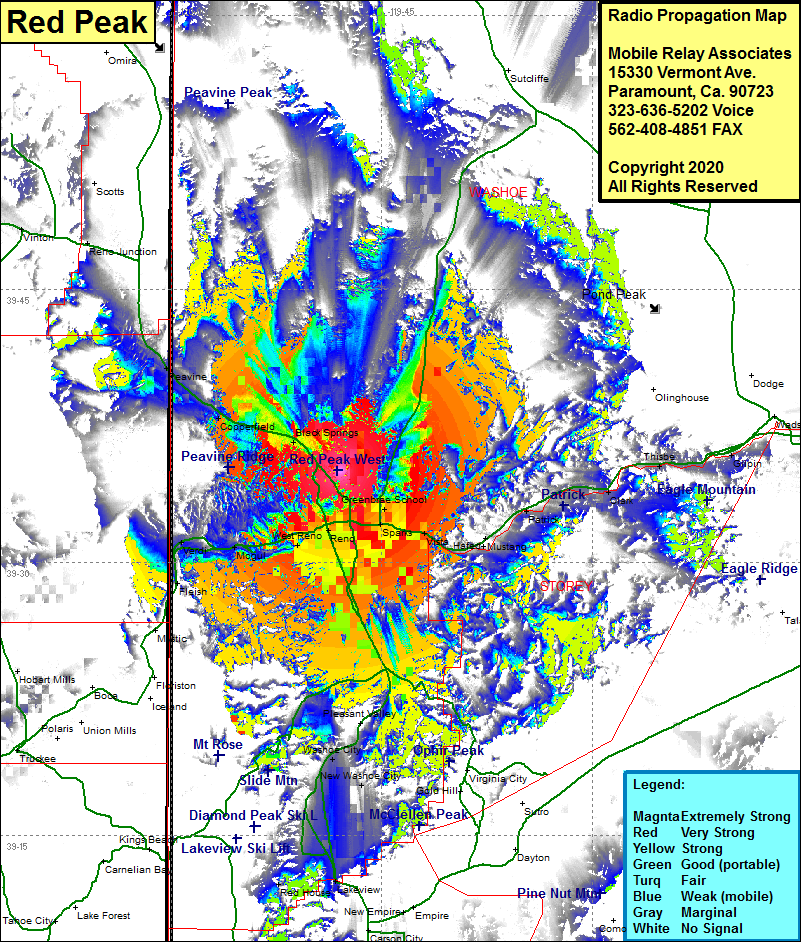 heat map radio coverage Red Peak II